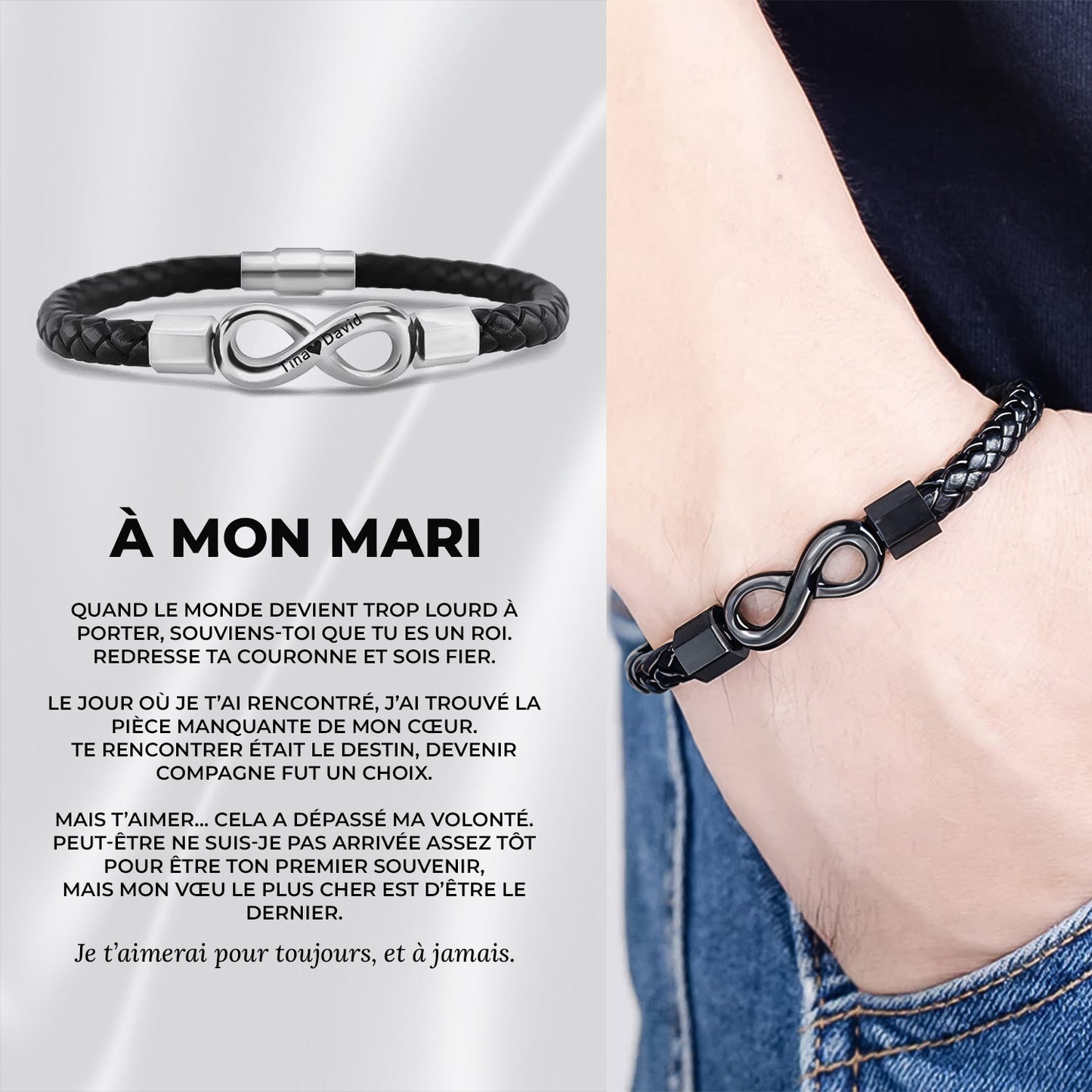 Bracelet Infini Tressé avec Gravure Personnalisée