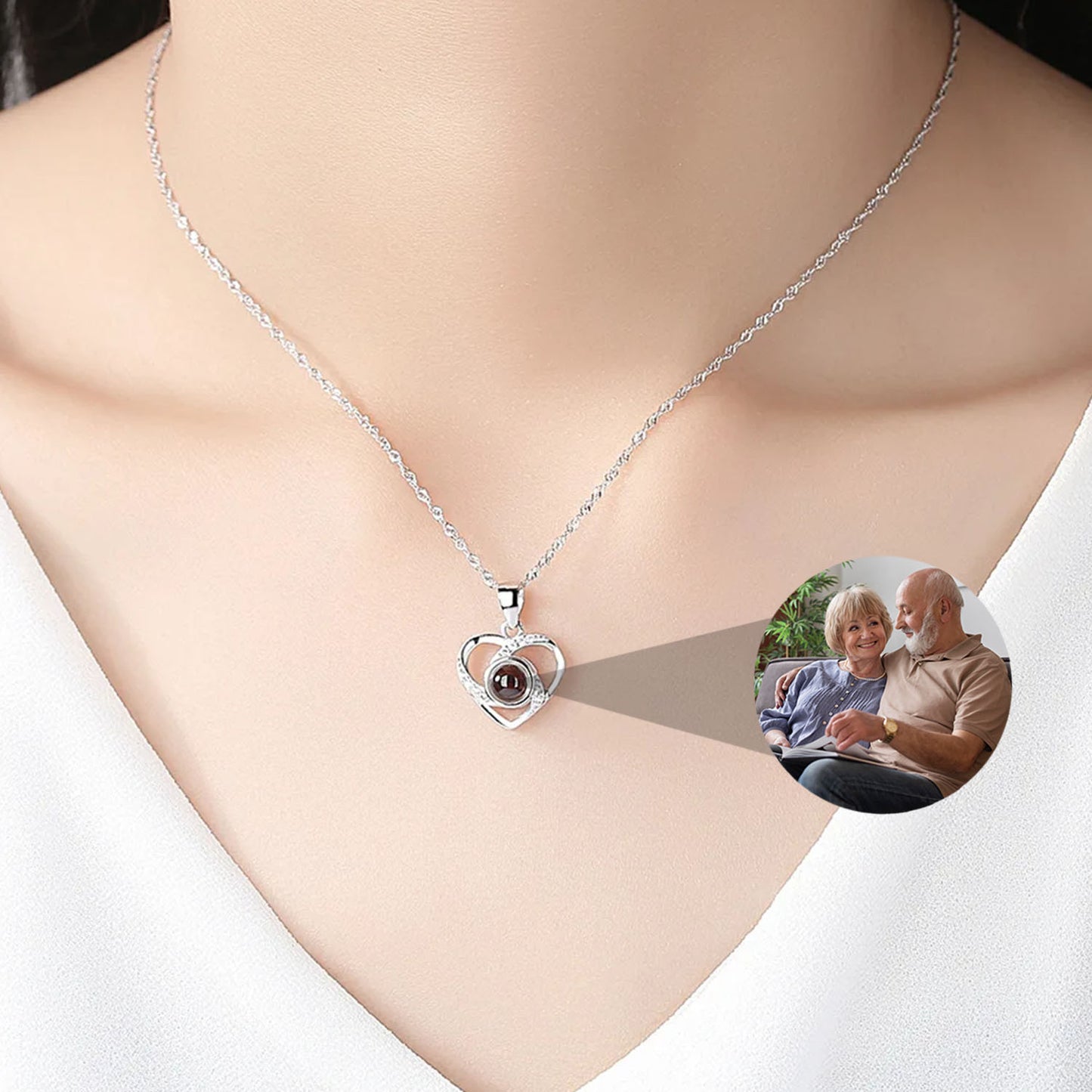 Coffret Rose Éternelle - Collier Lumière du Cœur avec Photo Personnalisée