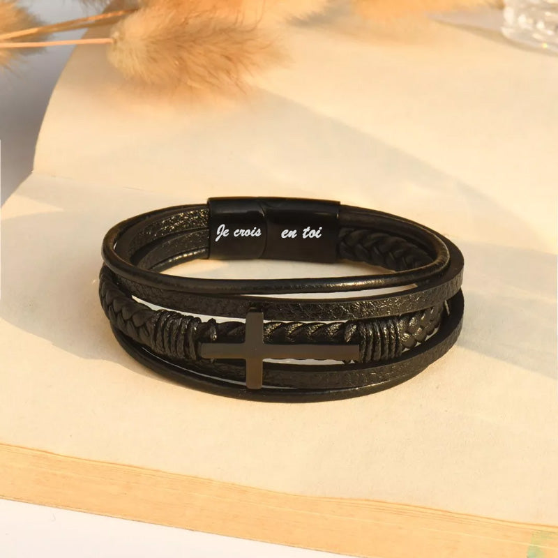 A mon Fils - Je crois en toi - Bracelet en Cuir