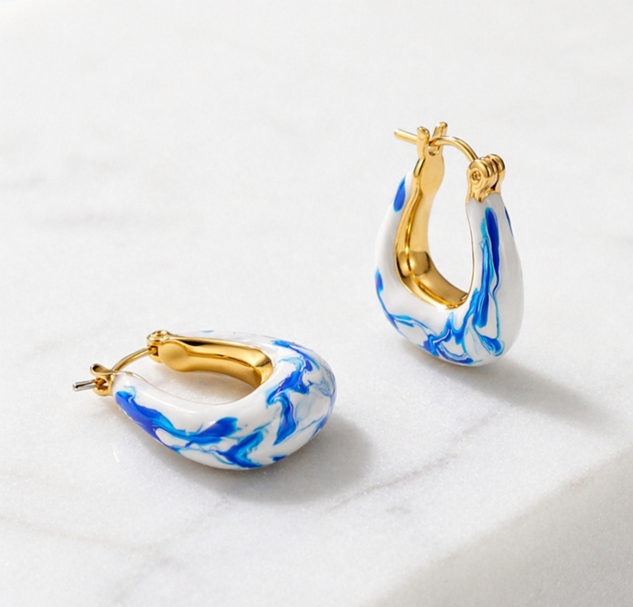 Boucles d’Oreilles Éclat Marbré Bleu