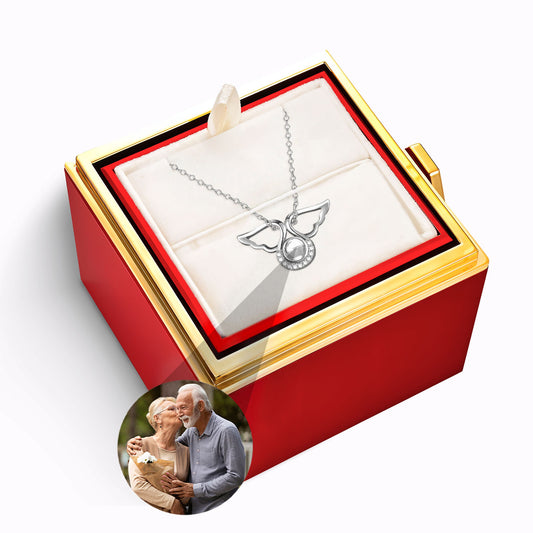 Coffret Rose Éternelle - Collier Ange avec Photo Personnalisée