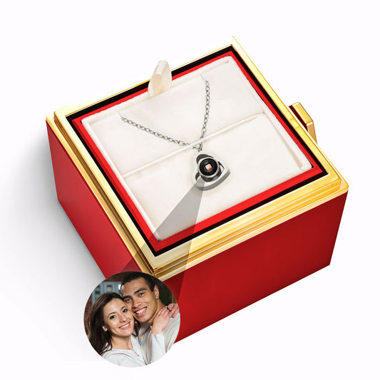 Coffret Rose Éternelle - Collier Cœur avec Photo Personnalisée