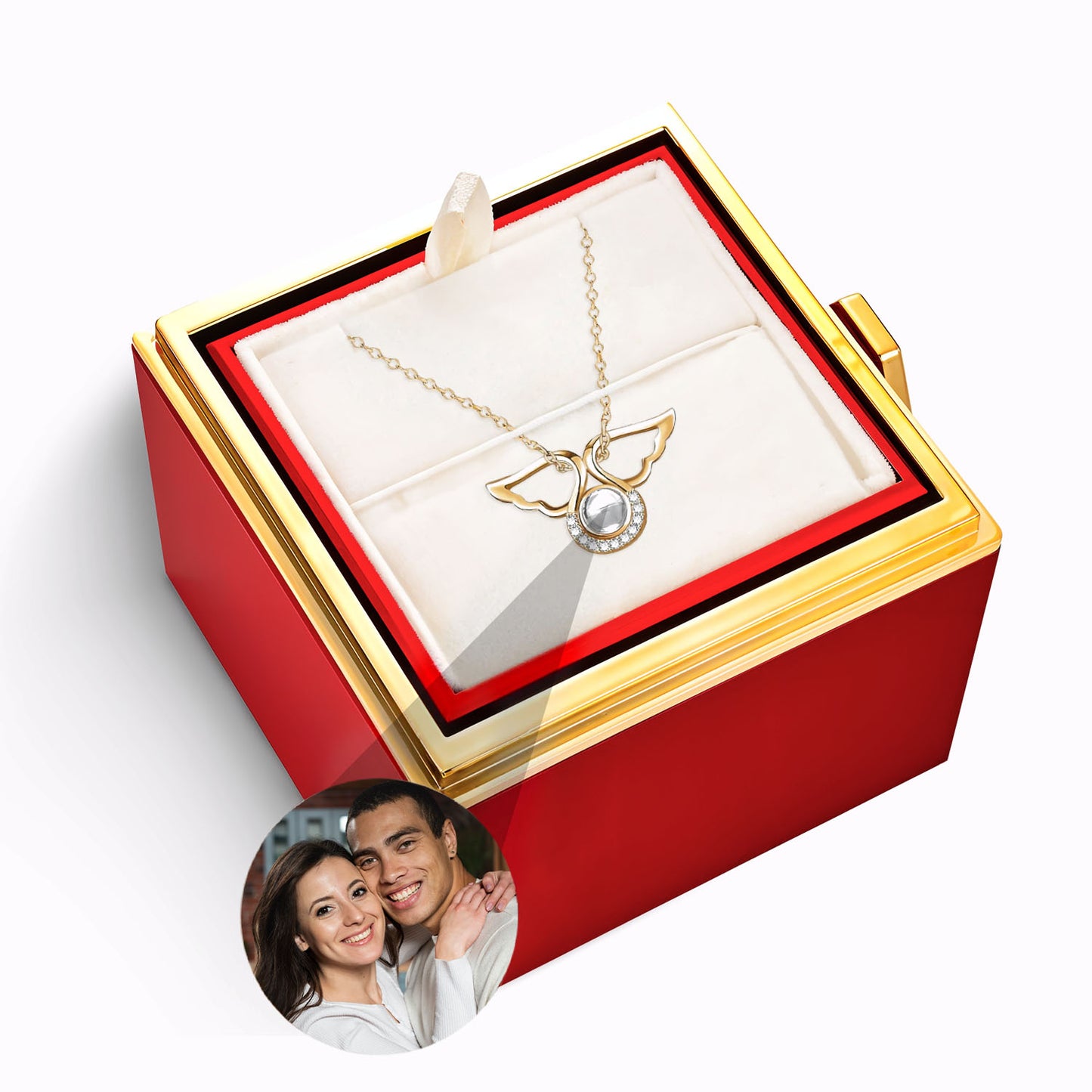 Coffret Rose Éternelle - Collier Ange avec Photo Personnalisée