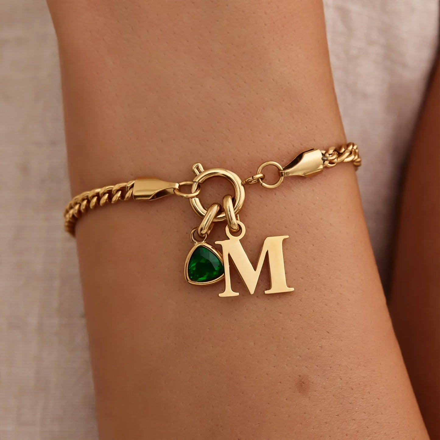 Bracelet Initial avec Pierre de Naissance