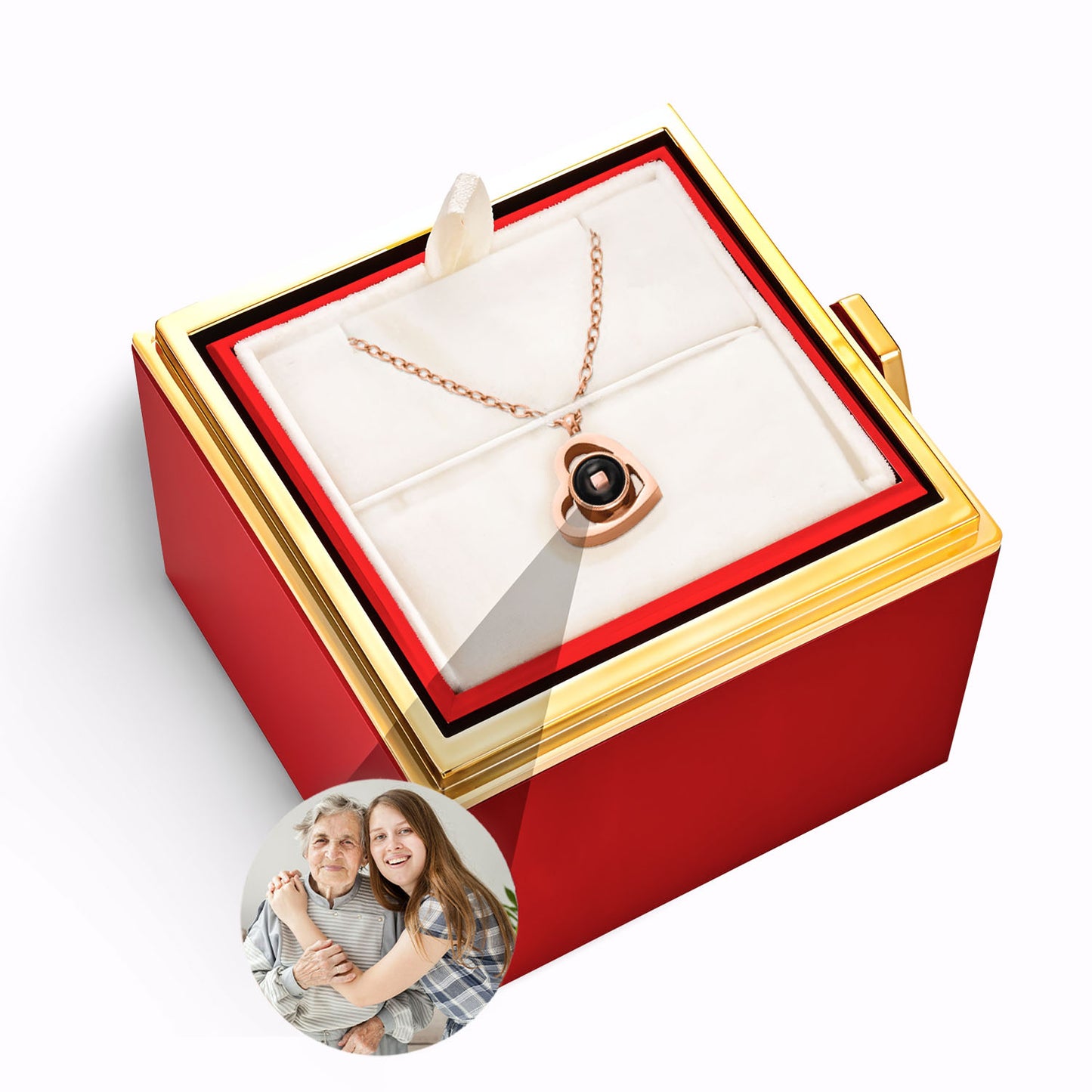 Coffret Rose Éternelle - Collier Cœur avec Photo Personnalisée