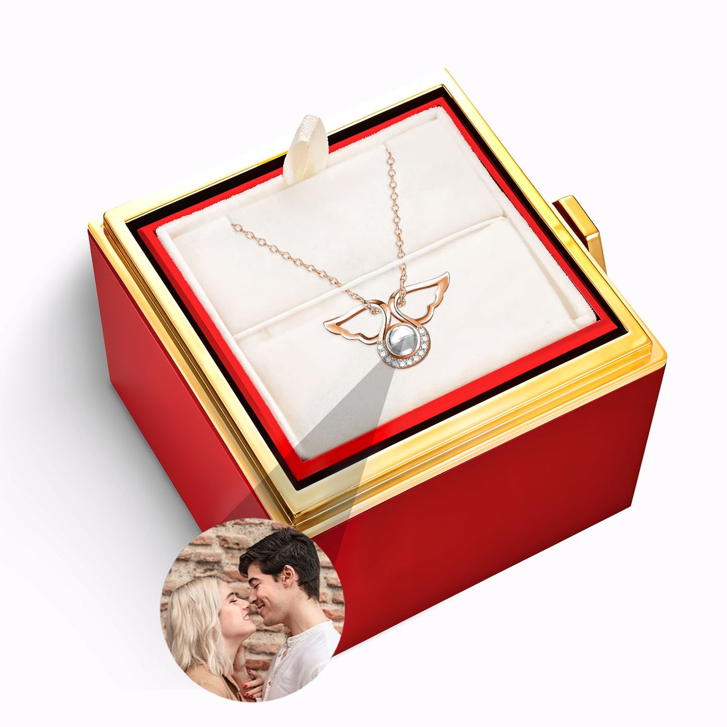 Coffret Rose Éternelle - Collier Ange avec Photo Personnalisée