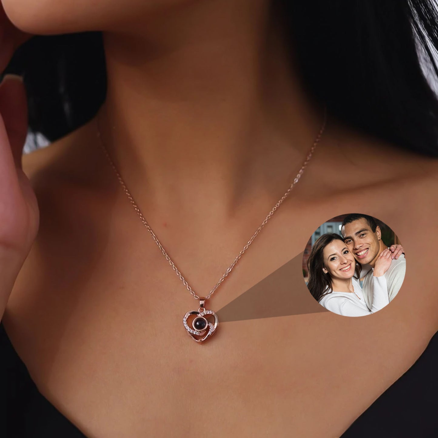 Coffret Rose Éternelle - Collier Lumière du Cœur avec Photo Personnalisée