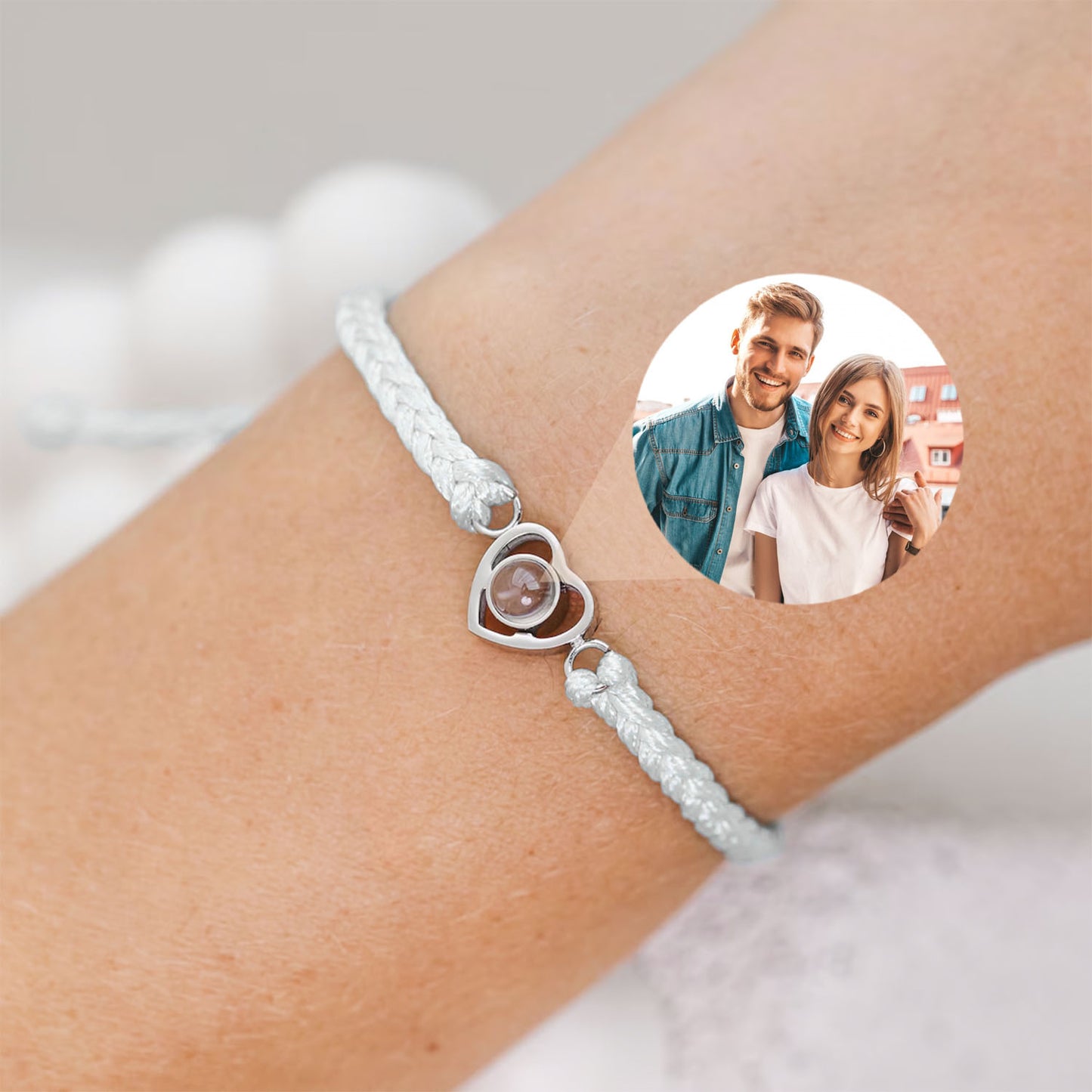 Bracelet Tressé Cœur avec Photo Personnalisée