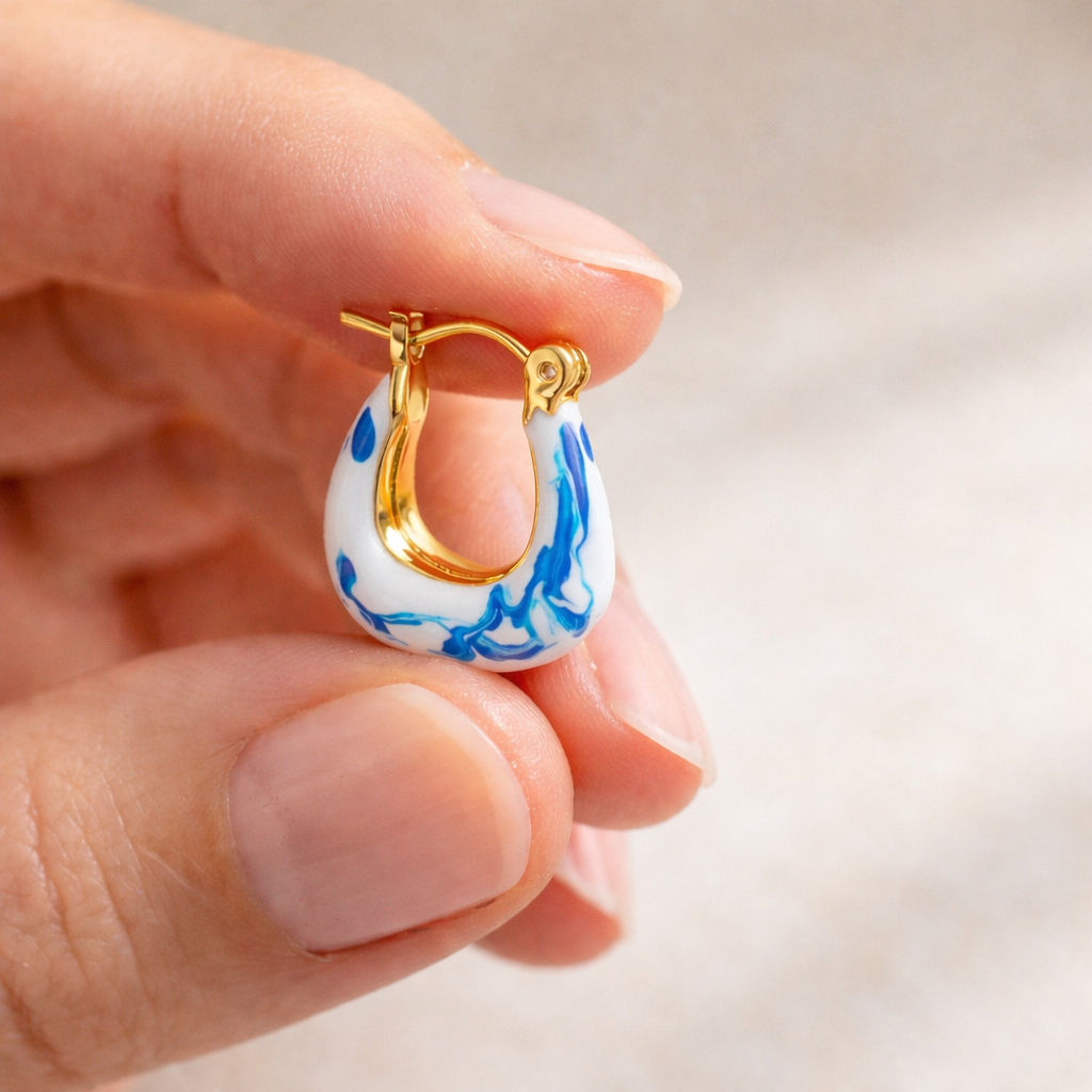 Boucles d’Oreilles Éclat Marbré Bleu