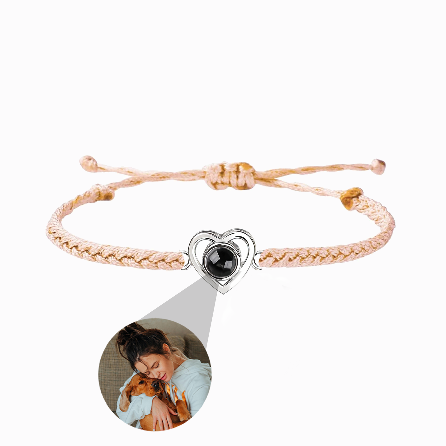 Bracelet Tressé Cœur avec Photo Personnalisée