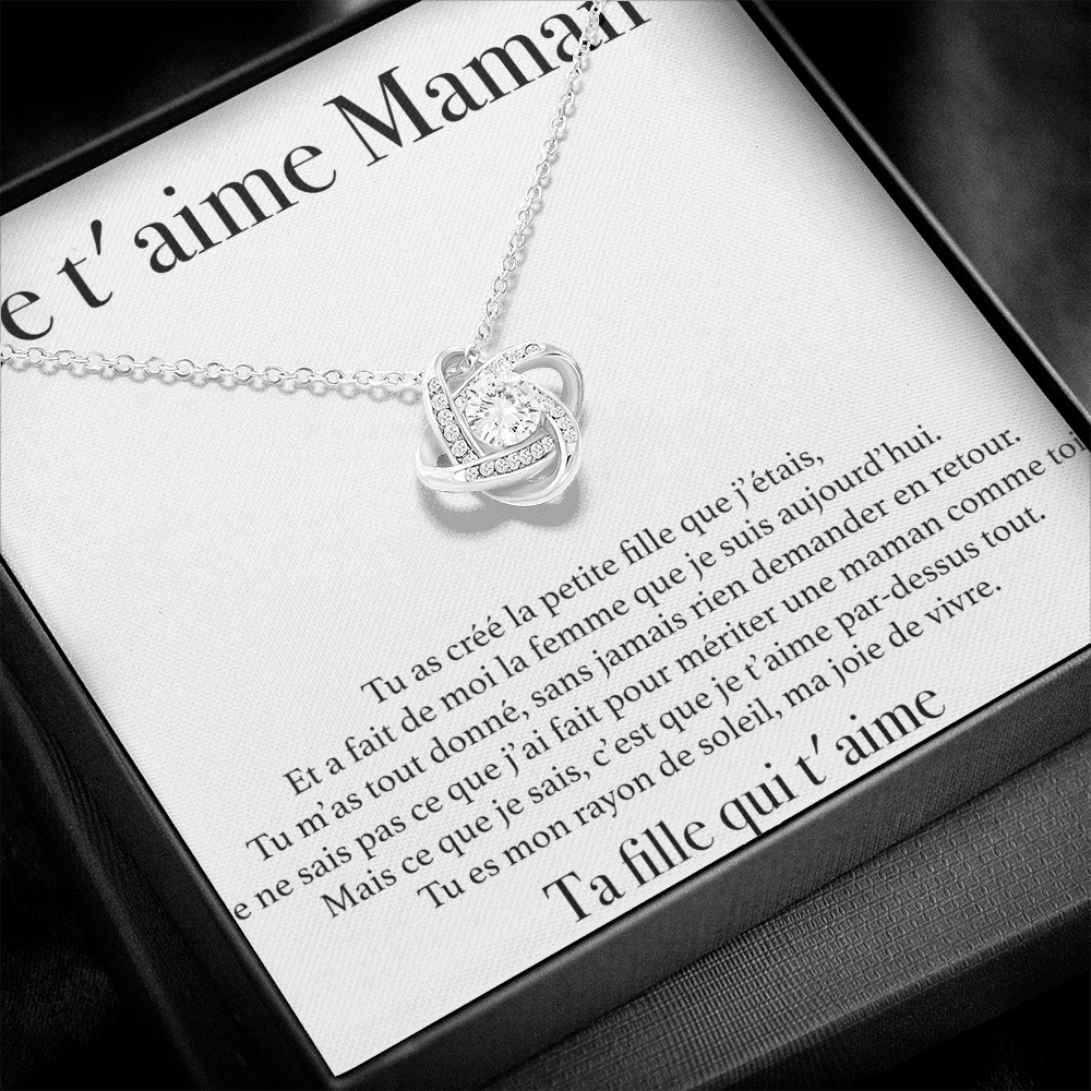 Collier Je t'aime Maman - Ta Fille - Collier Nœud d'Amour finition Or