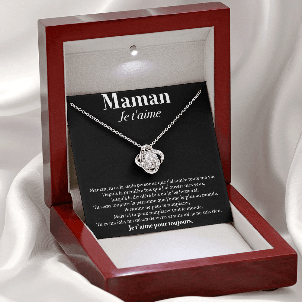 Collier Maman je t'aime - Collier Nœud d'Amour finition Or